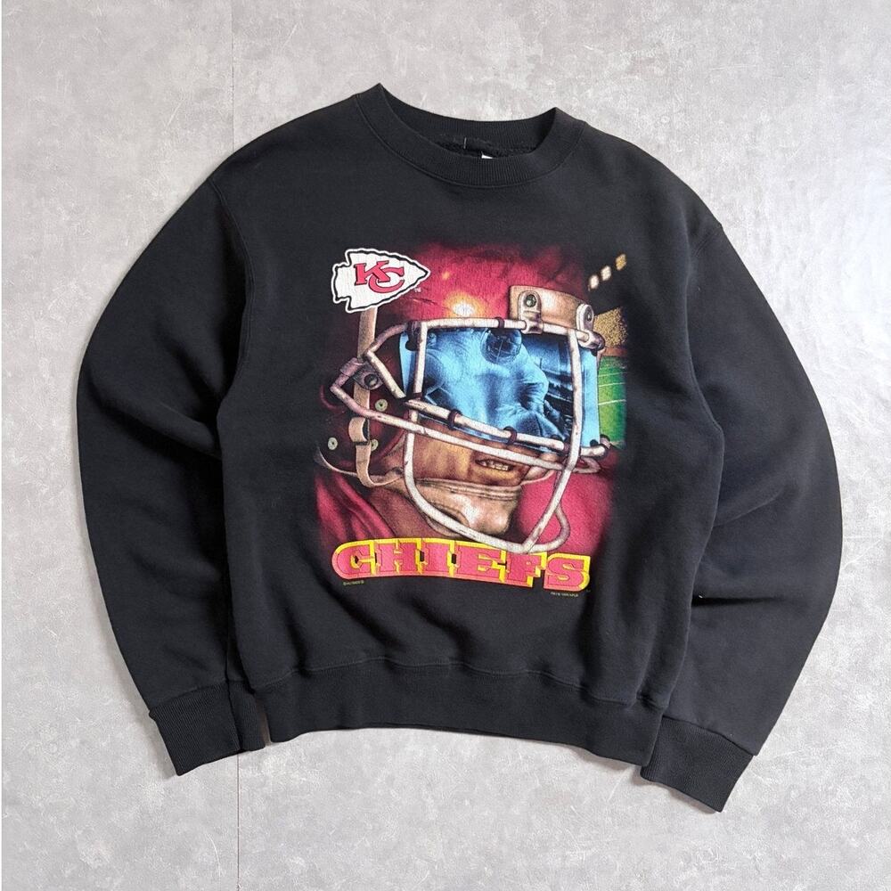 90s Vintage Kansas City Chiefs Realism Black Crewneck -M